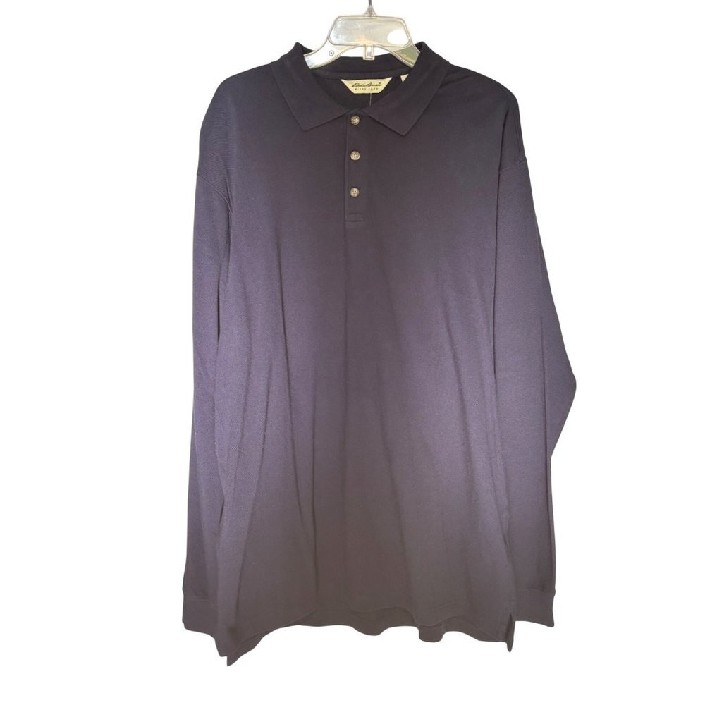 Eddie Bauer Mens Long Sleeve‎ Dark Navy Pique Polo Shirt Large Tall
